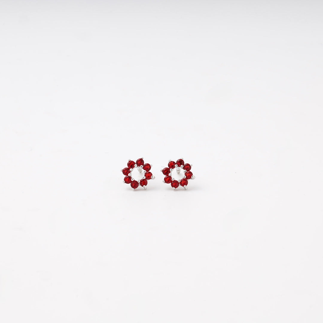Silver 925 Wreath Stud Earrings with Red Cubic Zirconia | Ukrainian Jewelry