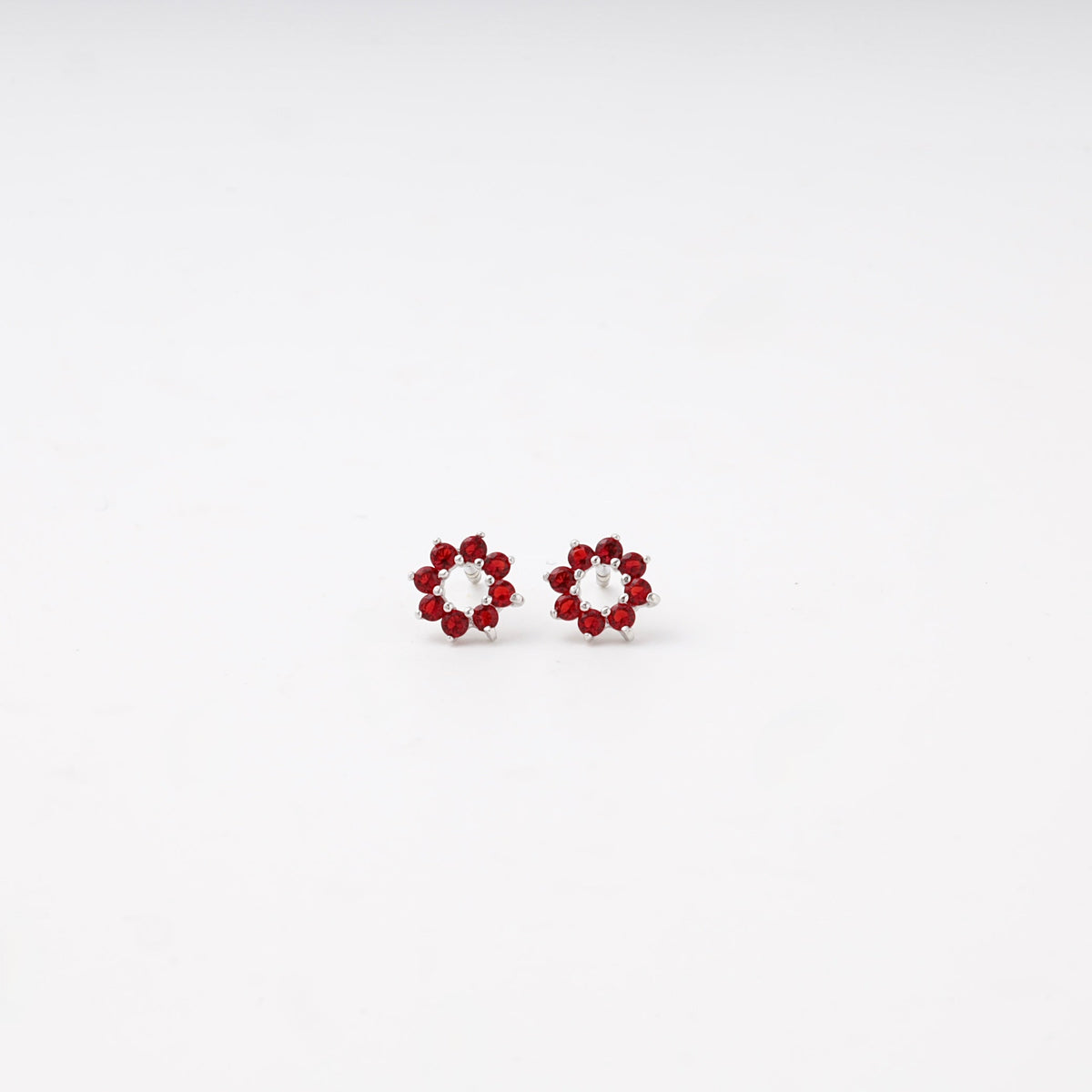 Silver 925 Wreath Stud Earrings with Red Cubic Zirconia | Ukrainian Jewelry