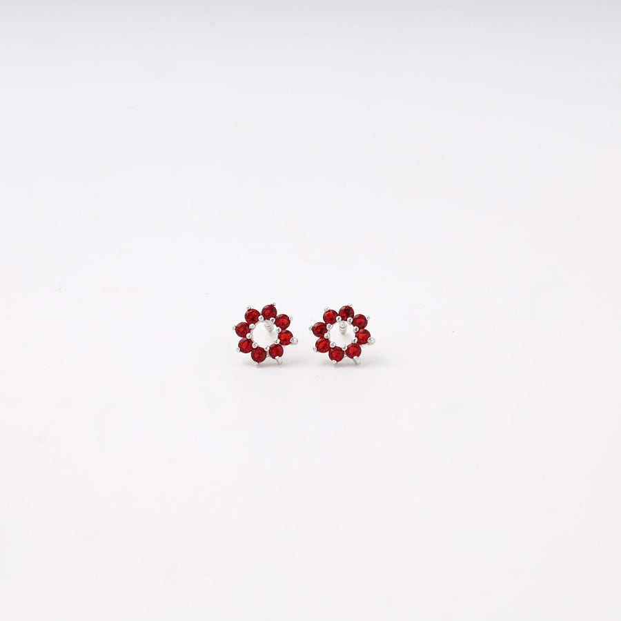 Silver 925 Wreath Stud Earrings with Red Cubic Zirconia | Ukrainian Jewelry