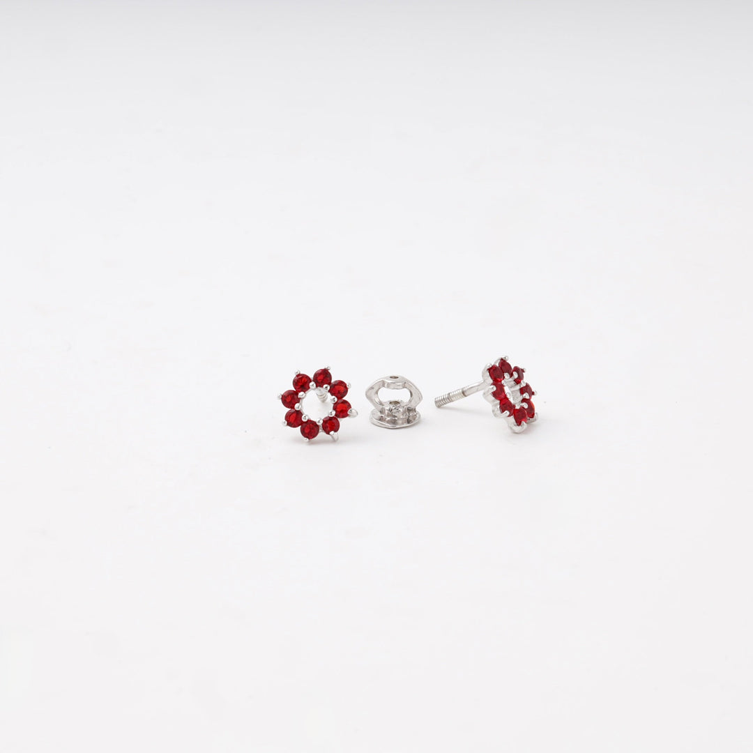 Silver 925 Wreath Stud Earrings with Red Cubic Zirconia | Ukrainian Jewelry