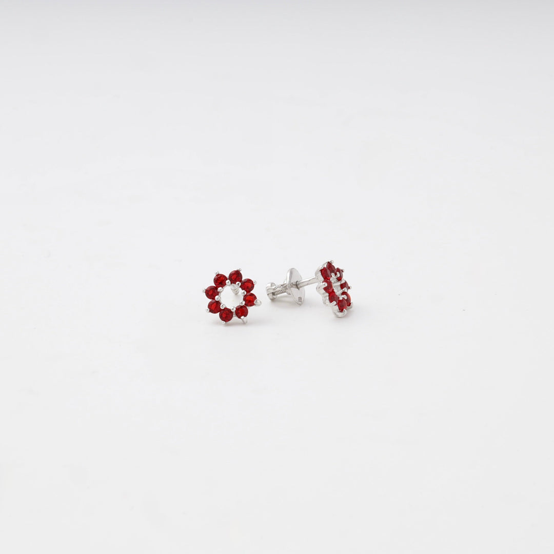 Silver 925 Wreath Stud Earrings with Red Cubic Zirconia | Ukrainian Jewelry