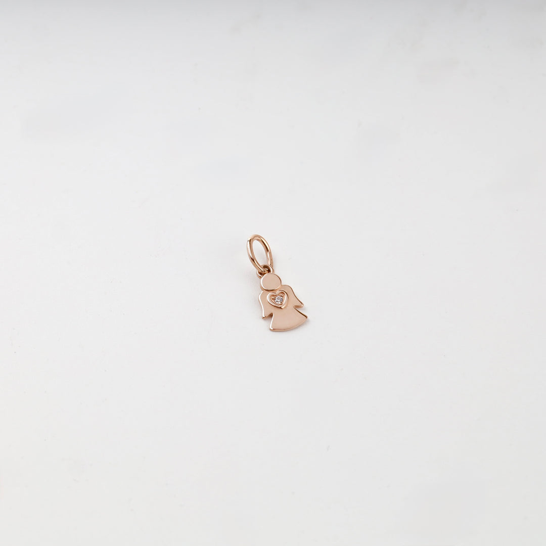 14K rose gold solid angel pendant, close view