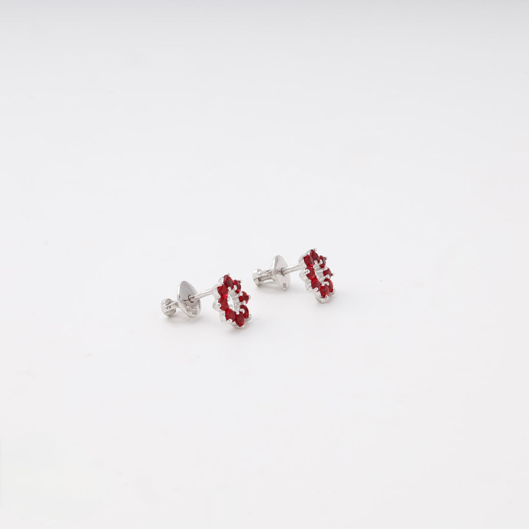 Silver 925 Wreath Stud Earrings with Red Cubic Zirconia | Ukrainian Jewelry