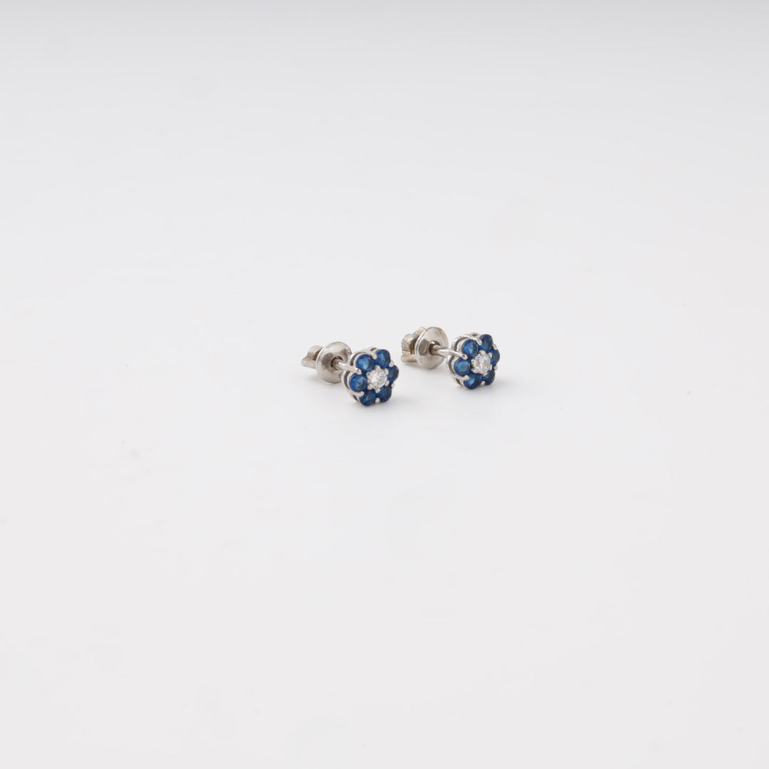 Silver 925 Flower Stud Earrings with Blue and White Cubic Zirconia | Ukrainian Jewelry