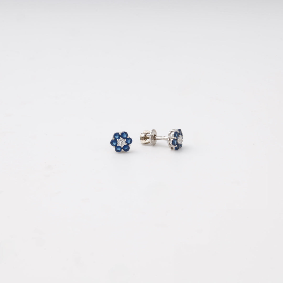 Silver 925 Flower Stud Earrings with Blue and White Cubic Zirconia | Ukrainian Jewelry