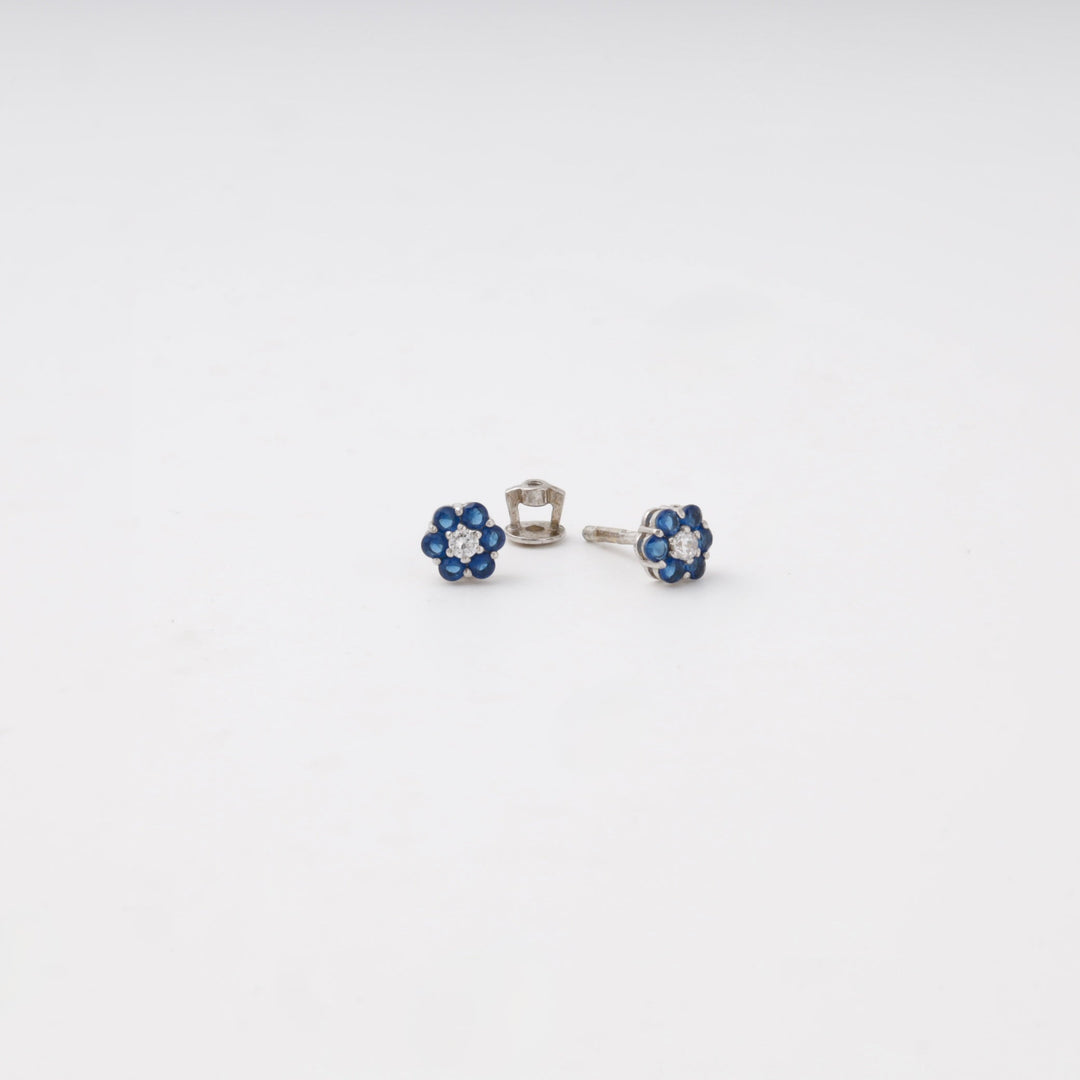 Silver 925 Flower Stud Earrings with Blue and White Cubic Zirconia | Ukrainian Jewelry