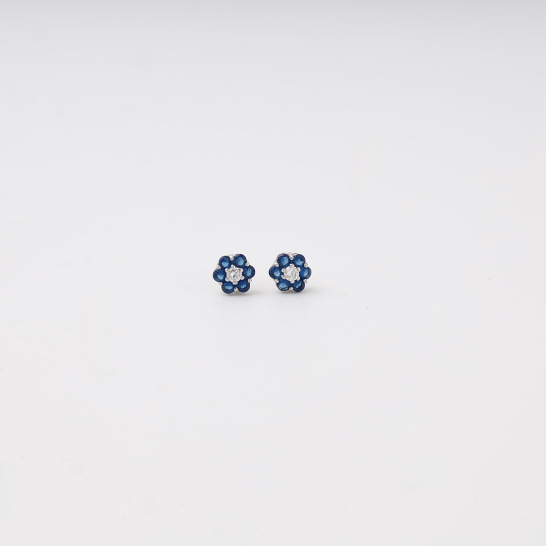 Silver 925 Flower Stud Earrings with Blue and White Cubic Zirconia | Ukrainian Jewelry