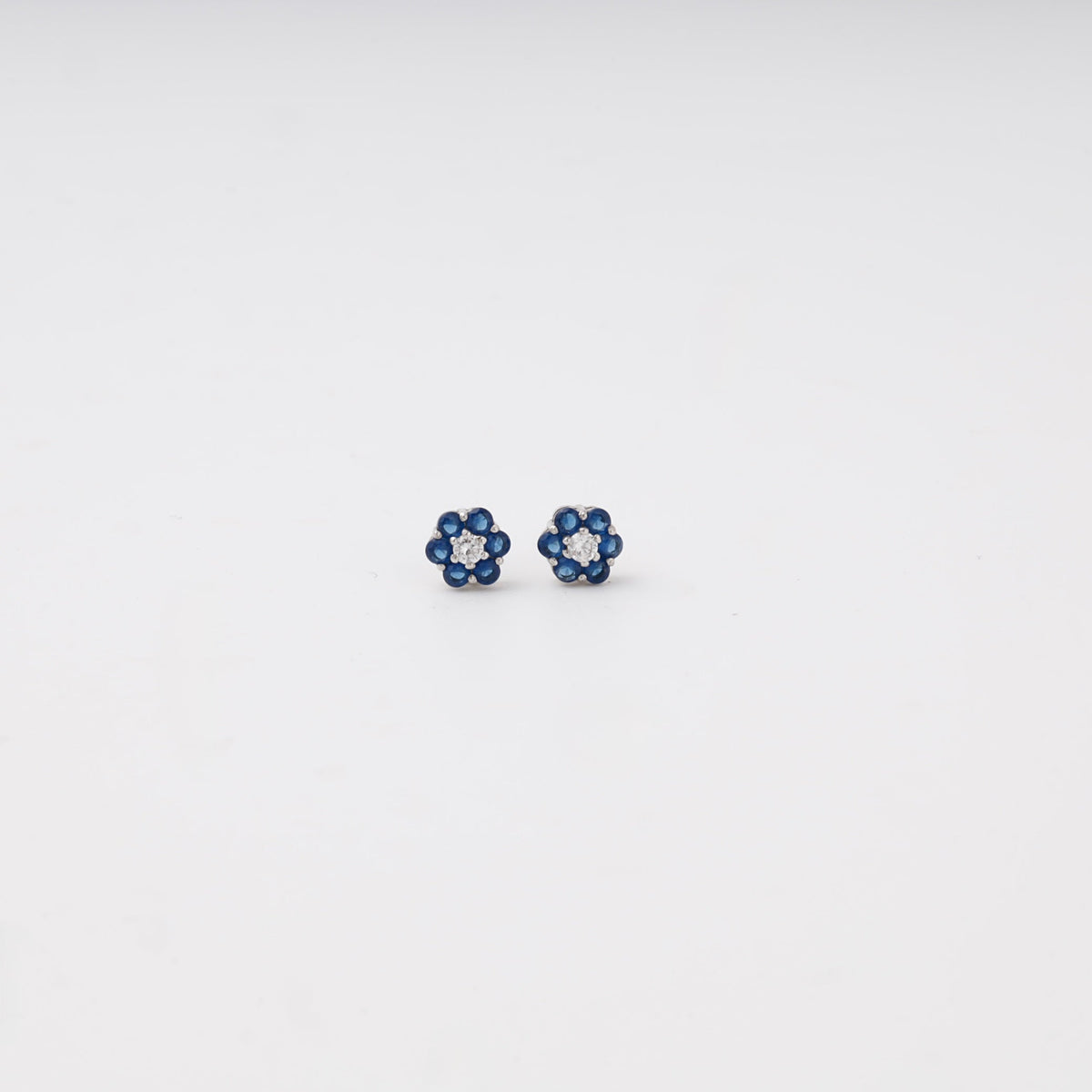 Silver 925 Flower Stud Earrings with Blue and White Cubic Zirconia | Ukrainian Jewelry