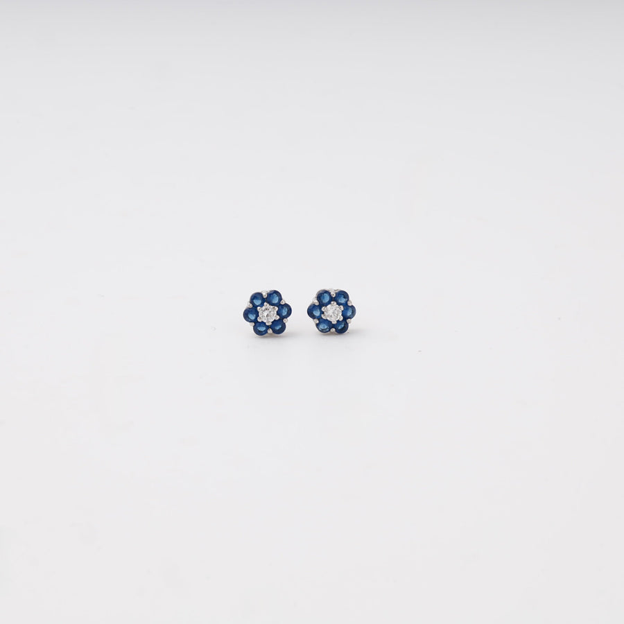 Silver 925 Flower Stud Earrings with Blue and White Cubic Zirconia | Ukrainian Jewelry