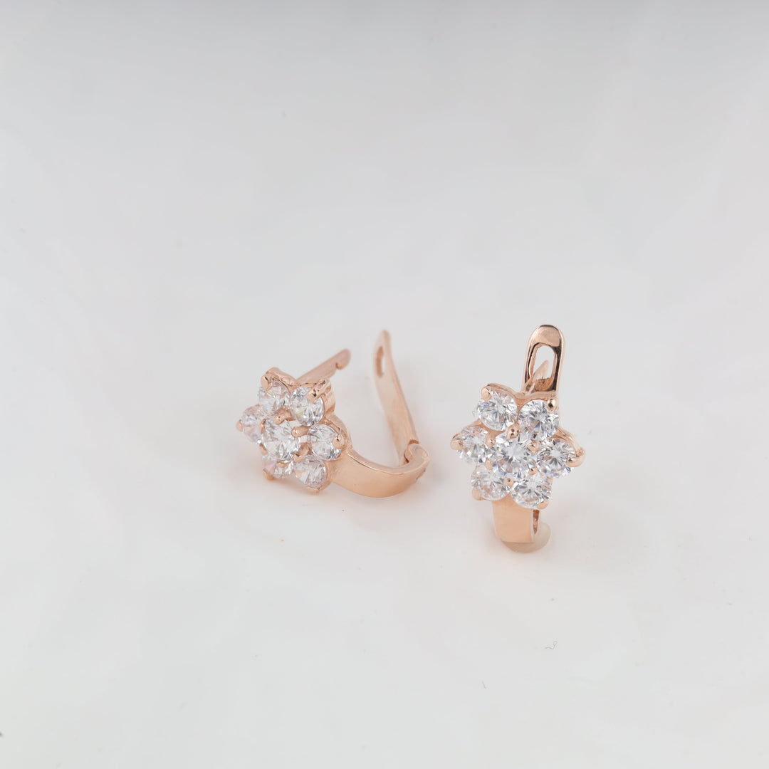 Children's Rose Gold 585 Flower Cluster Earrings with Cubic Zirconia | Ukrainian Jewelry