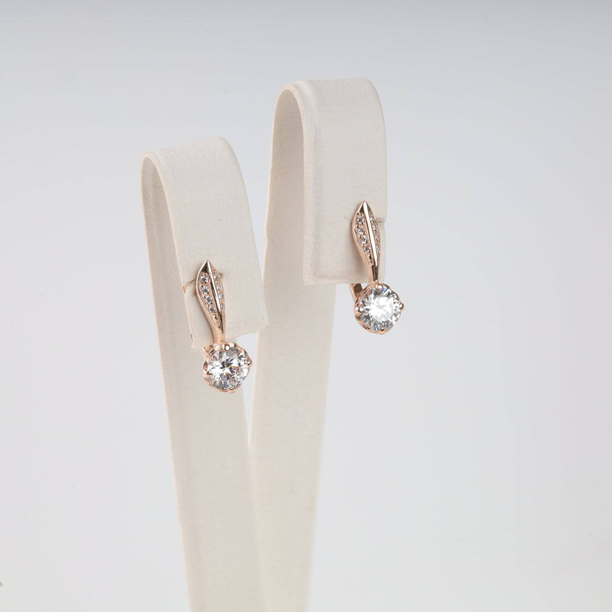 Rose Gold 585 Earrings with Solitaire and Pavé Cubic Zirconia | Ukrainian Jewelry