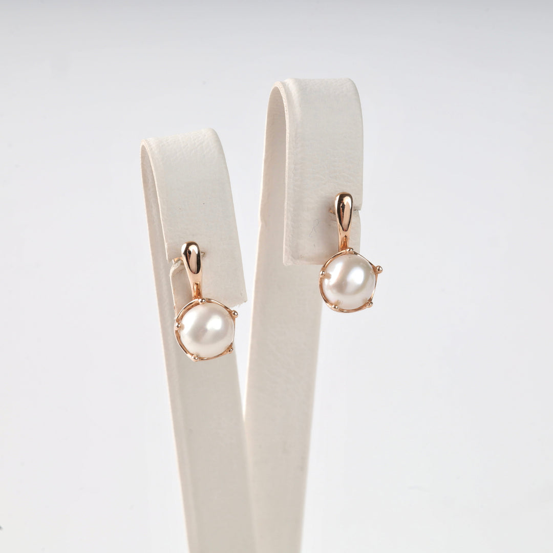 Rose Gold 585 Pearl Earrings | Ukrainian Jewelry