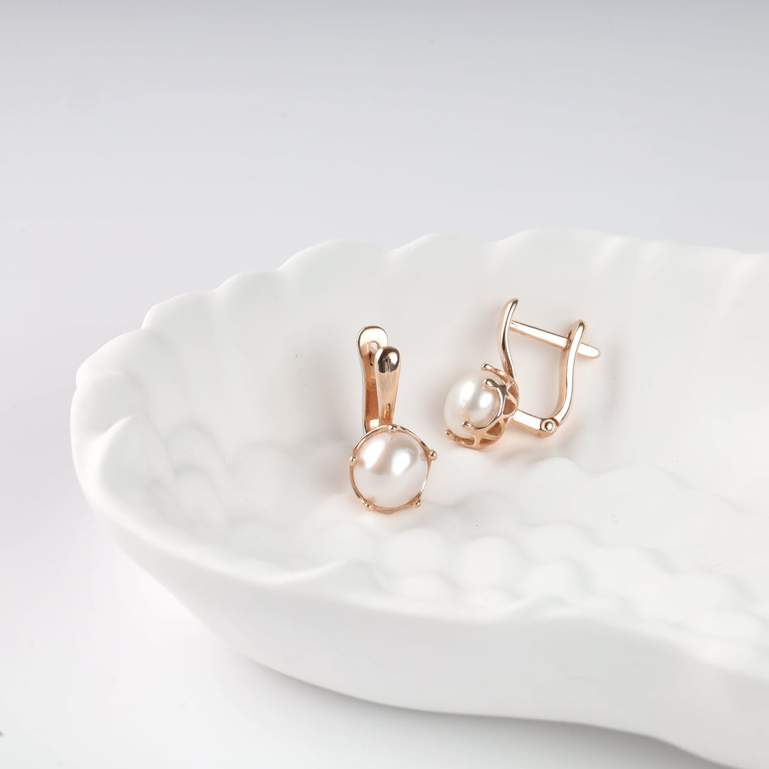 Rose Gold 585 Pearl Earrings | Ukrainian Jewelry