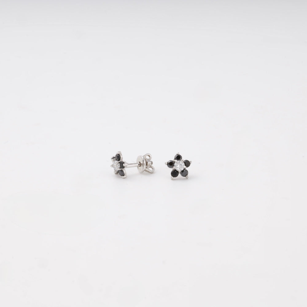 Silver 925 Flower Stud Earrings with Black and White Cubic Zirconia | Ukrainian Jewelry