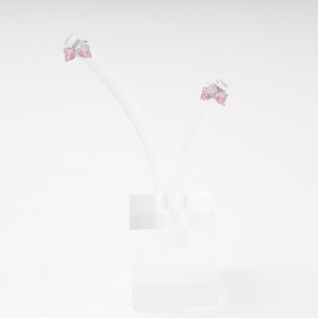 Silver 925 Bow Stud Earrings with Pink Cubic Zirconia | Ukrainian Jewelry