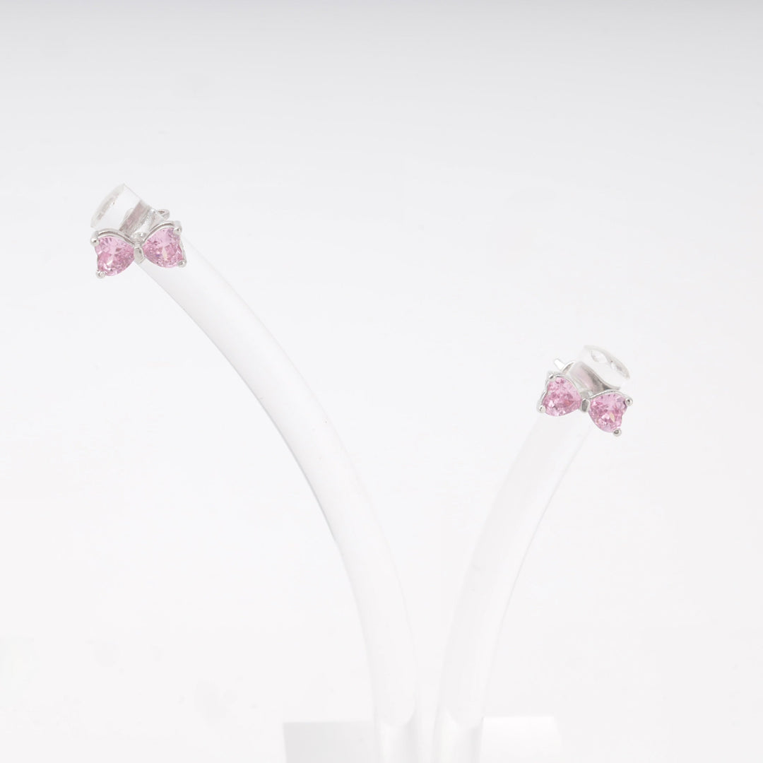 Silver 925 Bow Stud Earrings with Pink Cubic Zirconia | Ukrainian Jewelry