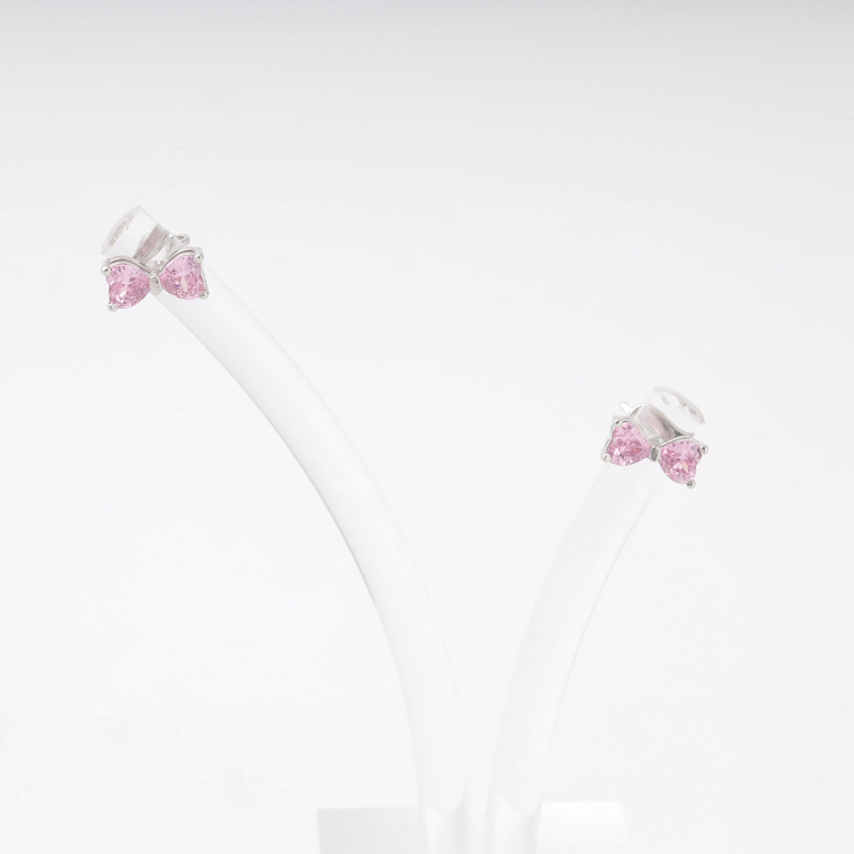 Silver 925 Bow Stud Earrings with Pink Cubic Zirconia | Ukrainian Jewelry