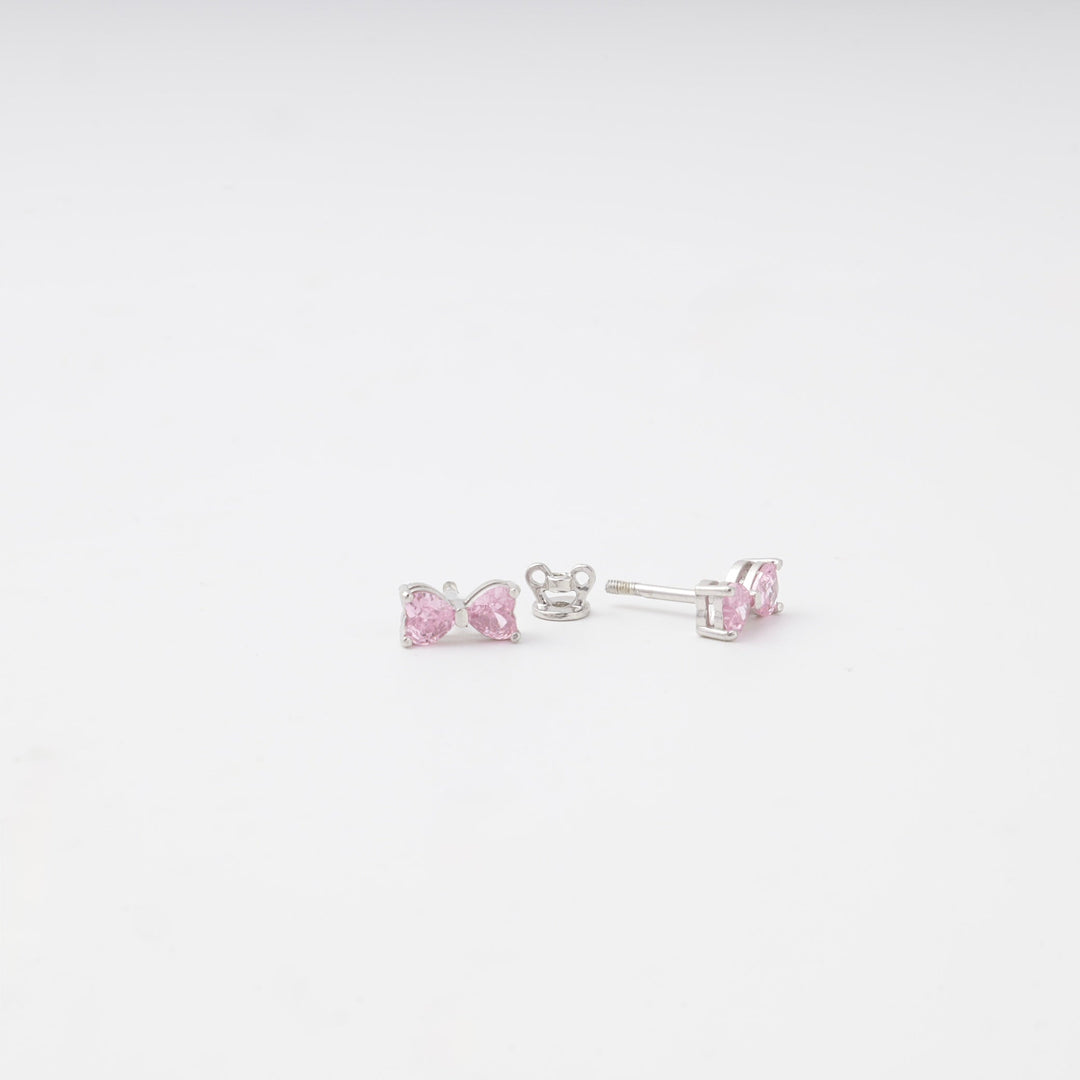 Silver 925 Bow Stud Earrings with Pink Cubic Zirconia | Ukrainian Jewelry