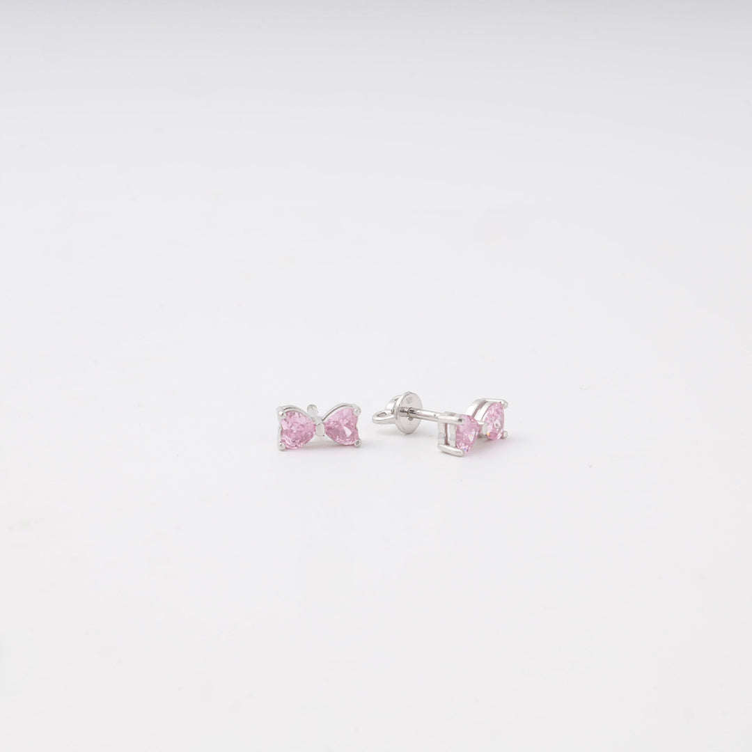 Silver 925 Bow Stud Earrings with Pink Cubic Zirconia | Ukrainian Jewelry