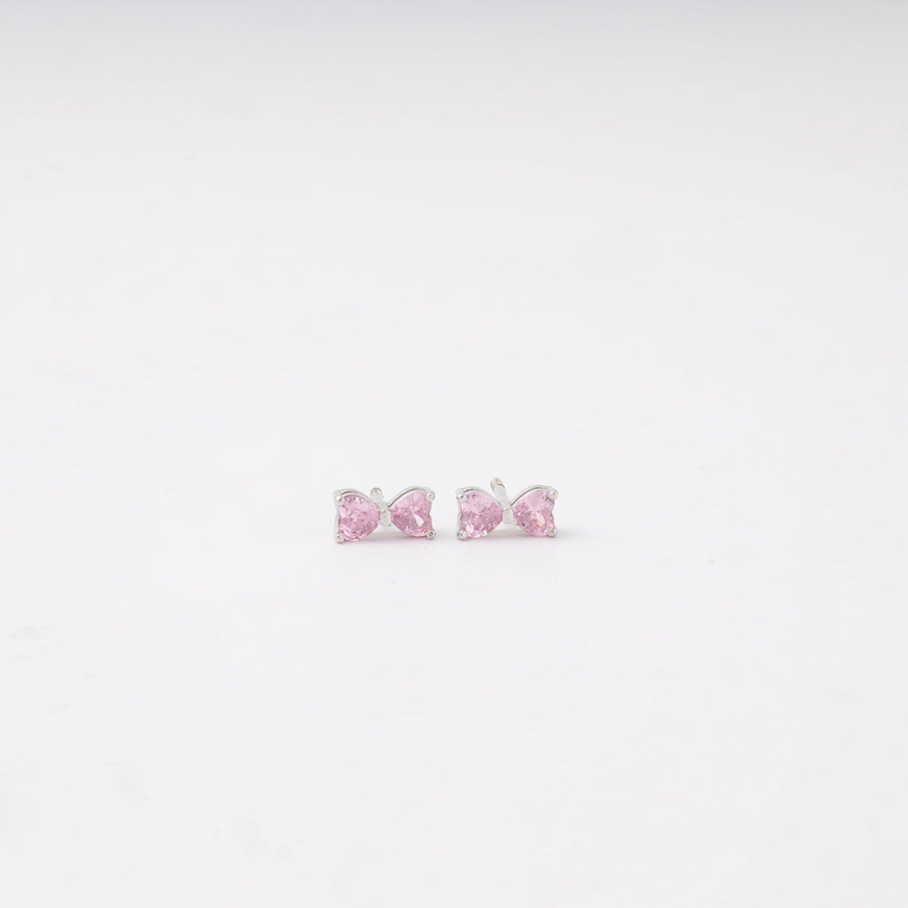 Silver 925 Bow Stud Earrings with Pink Cubic Zirconia | Ukrainian Jewelry
