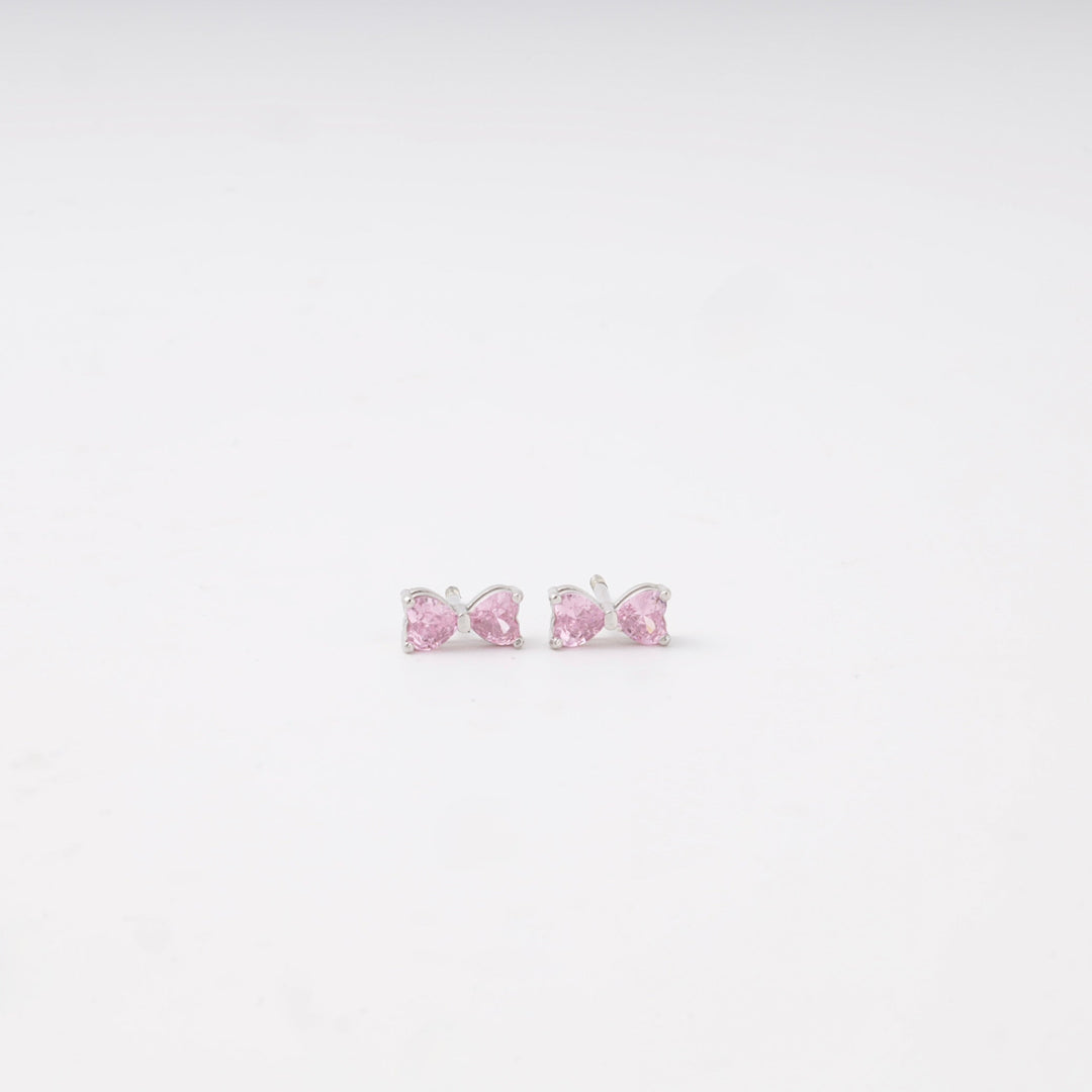 Silver 925 Bow Stud Earrings with Pink Cubic Zirconia | Ukrainian Jewelry