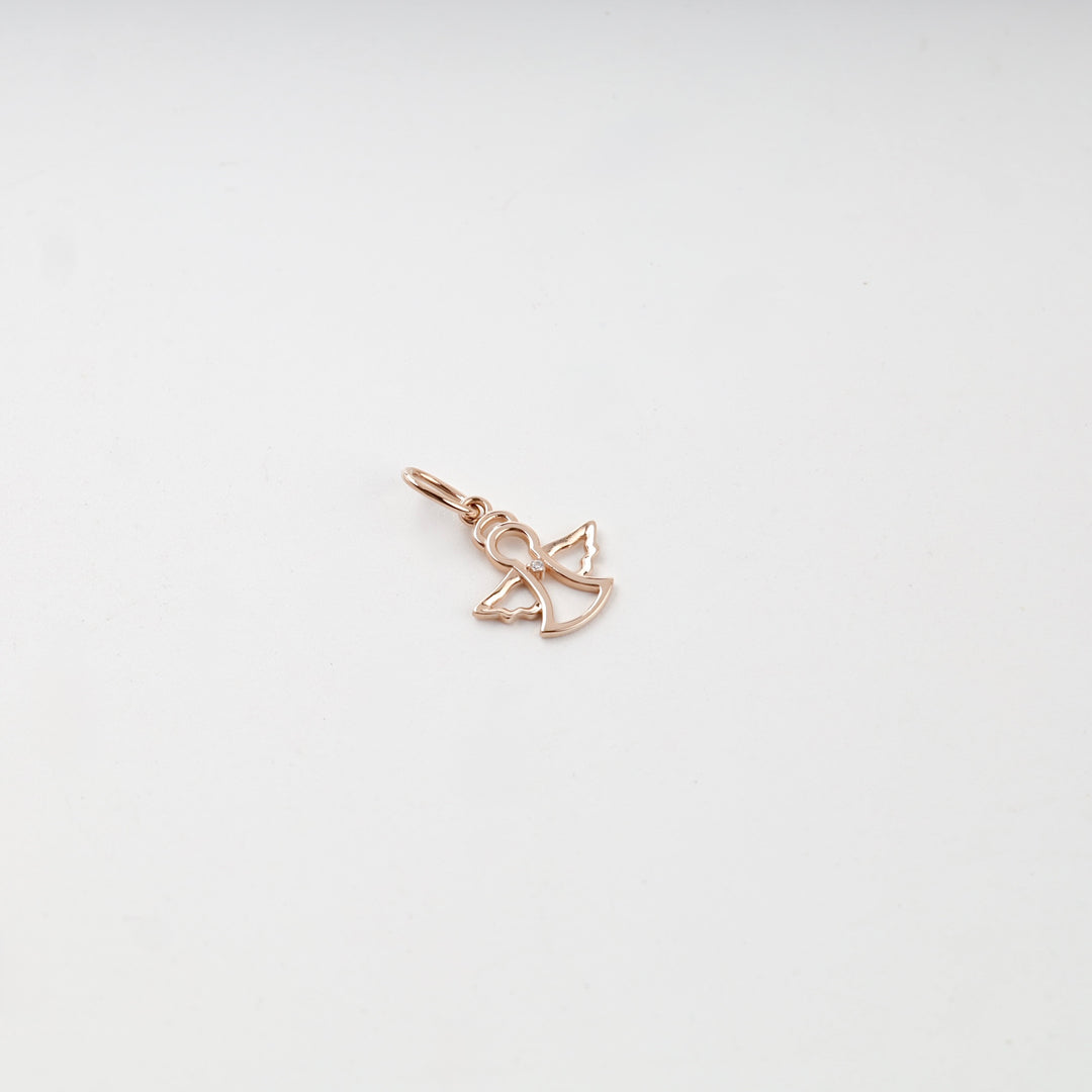 14K rose gold angel pendant, close view