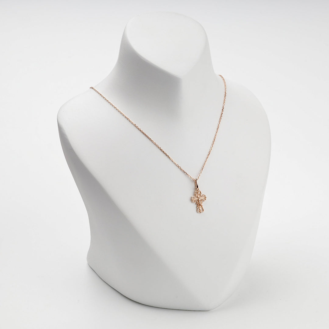 Rose Gold 14K (585) Openwork Orthodox Crucifix Pendant | Ukrainian Jewelry