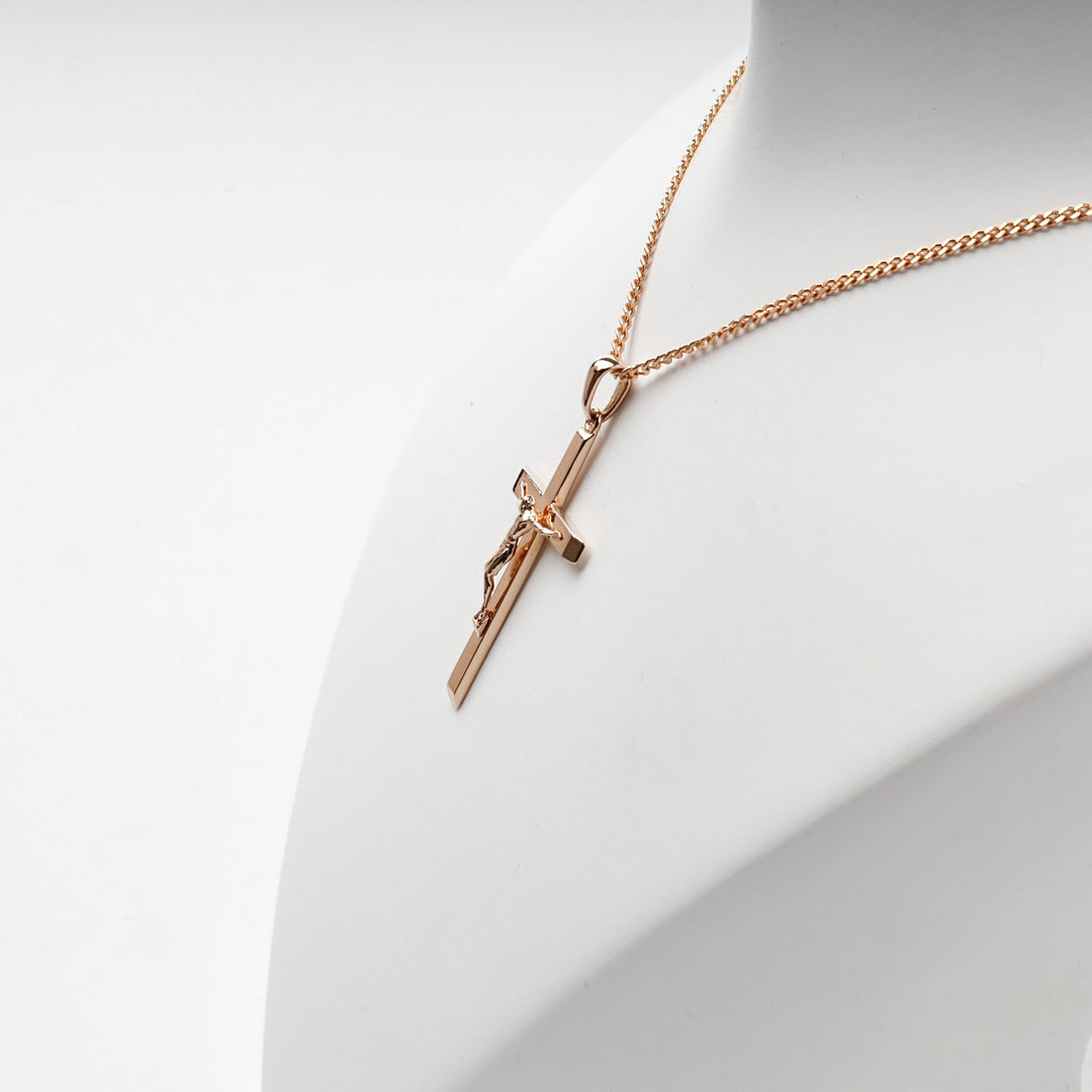 Rose Gold 14K (585) Polished Crucifix Pendant | Ukrainian Jewelry