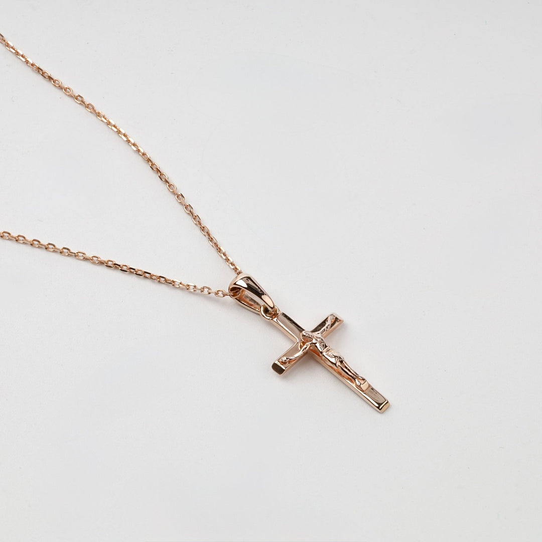 Rose Gold 14K (585) Slim Crucifix Pendant | Ukrainian Jewelry