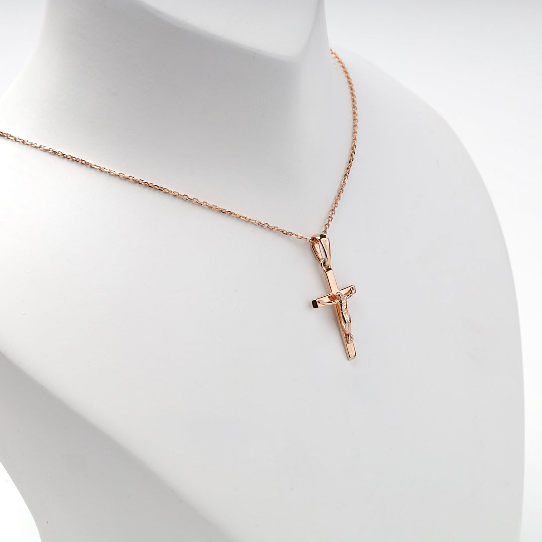 Rose Gold 14K (585) Slim Crucifix Pendant | Ukrainian Jewelry