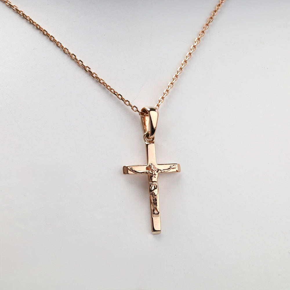 Rose Gold 14K (585) Slim Crucifix Pendant | Ukrainian Jewelry