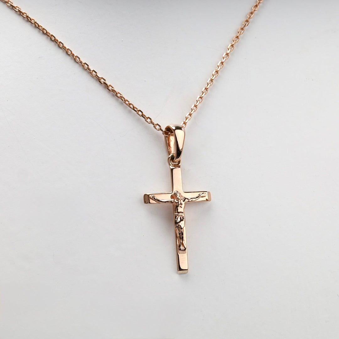 Rose Gold 14K (585) Slim Crucifix Pendant | Ukrainian Jewelry
