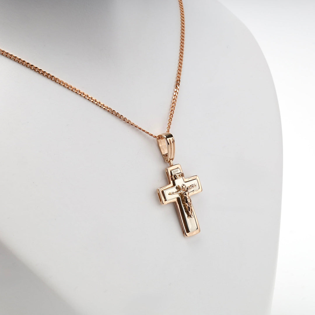 Two-Tone Gold 14K (585) Layered Orthodox Crucifix Pendant | Ukrainian Jewelry