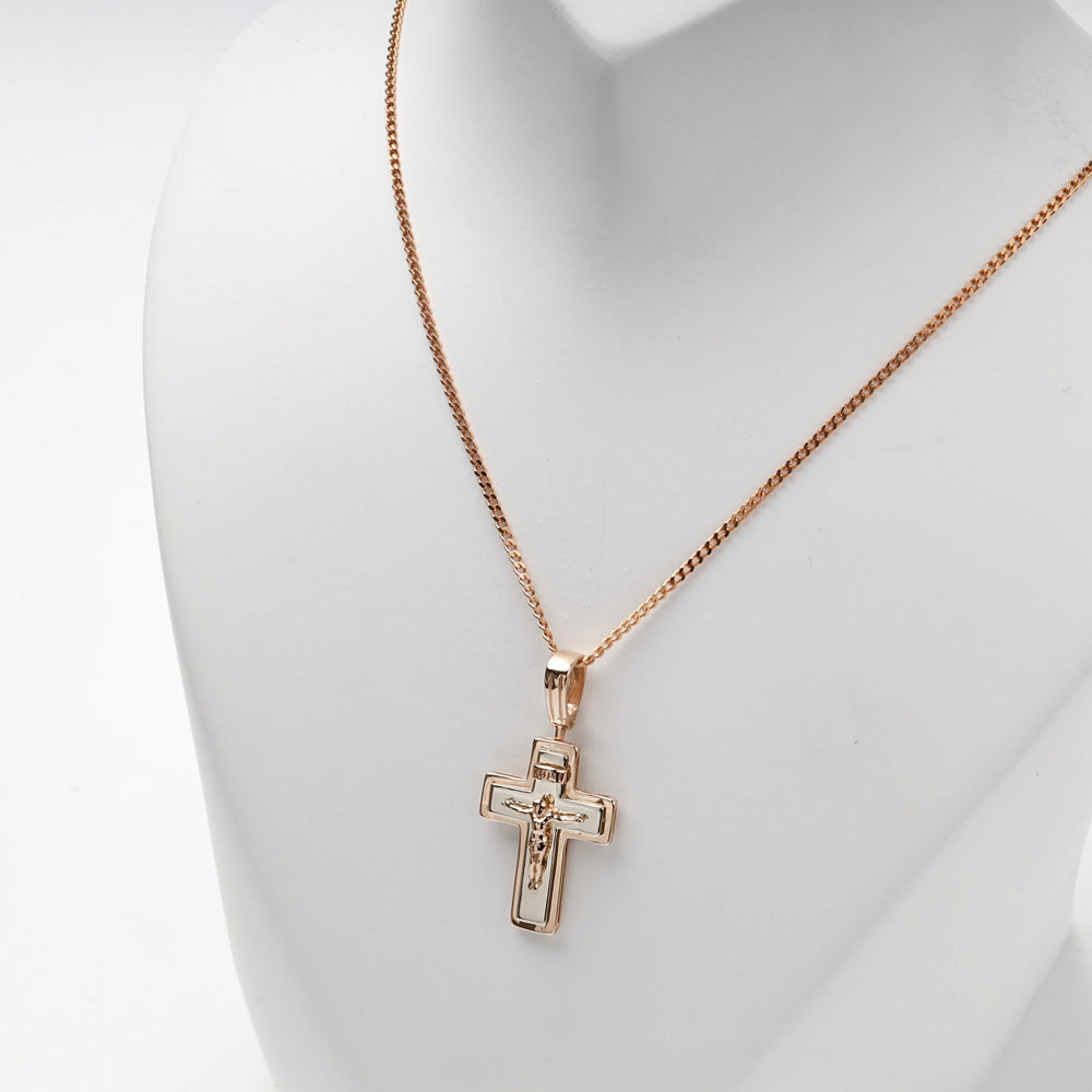 Two-Tone Gold 14K (585) Layered Orthodox Crucifix Pendant | Ukrainian Jewelry