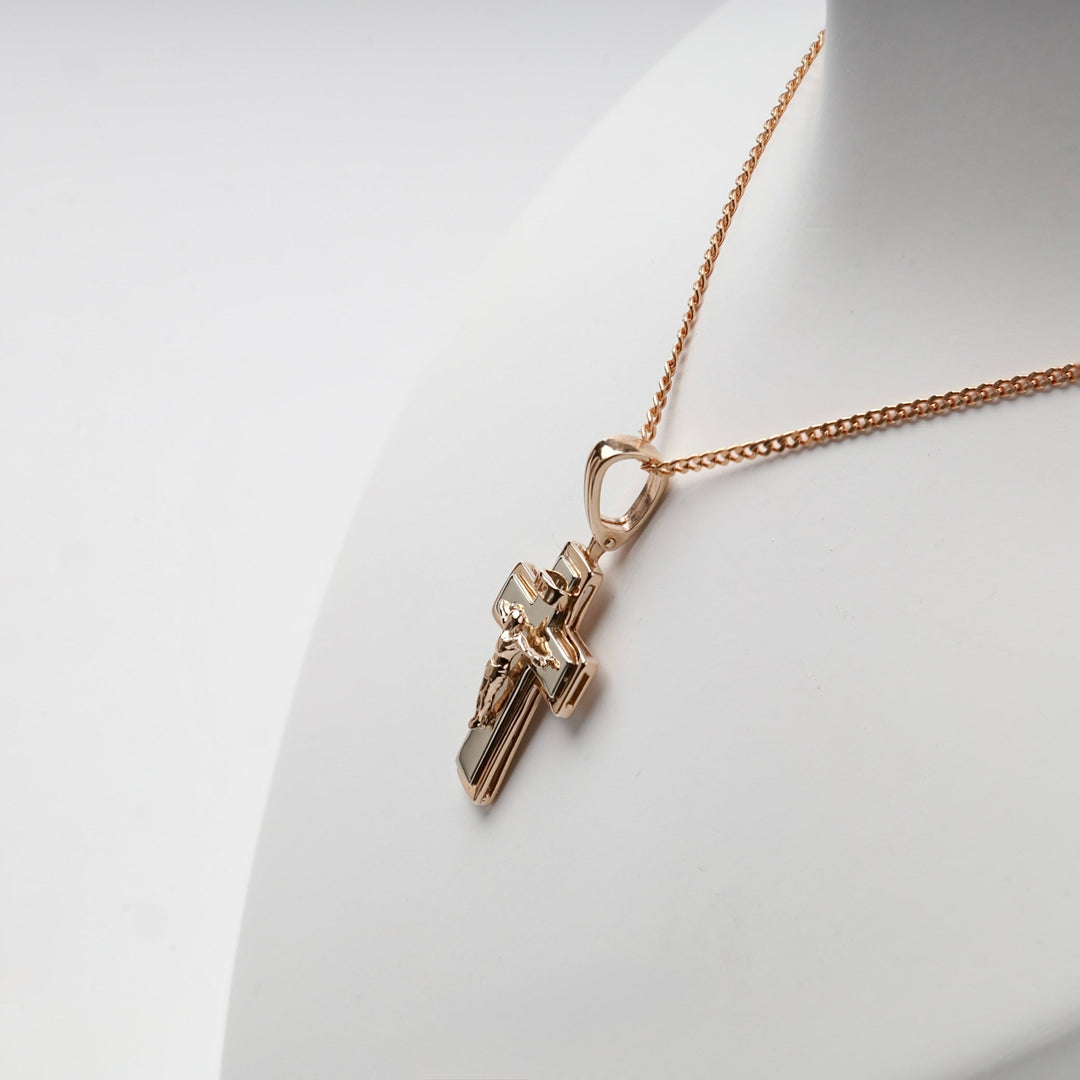 Two-Tone Gold 14K (585) Layered Orthodox Crucifix Pendant | Ukrainian Jewelry