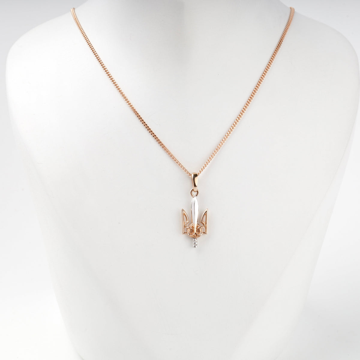 Two-Tone Gold 14K (585) Ukrainian Trident and Sword Courage Pendant | Ukrainian Jewelry