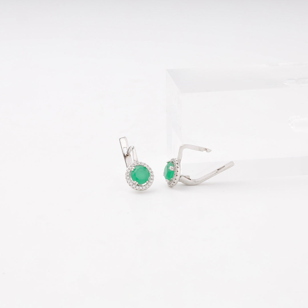 Silver 925 Earrings with Green Cubic Zirconia and Halo | Ukrainian Jewelry