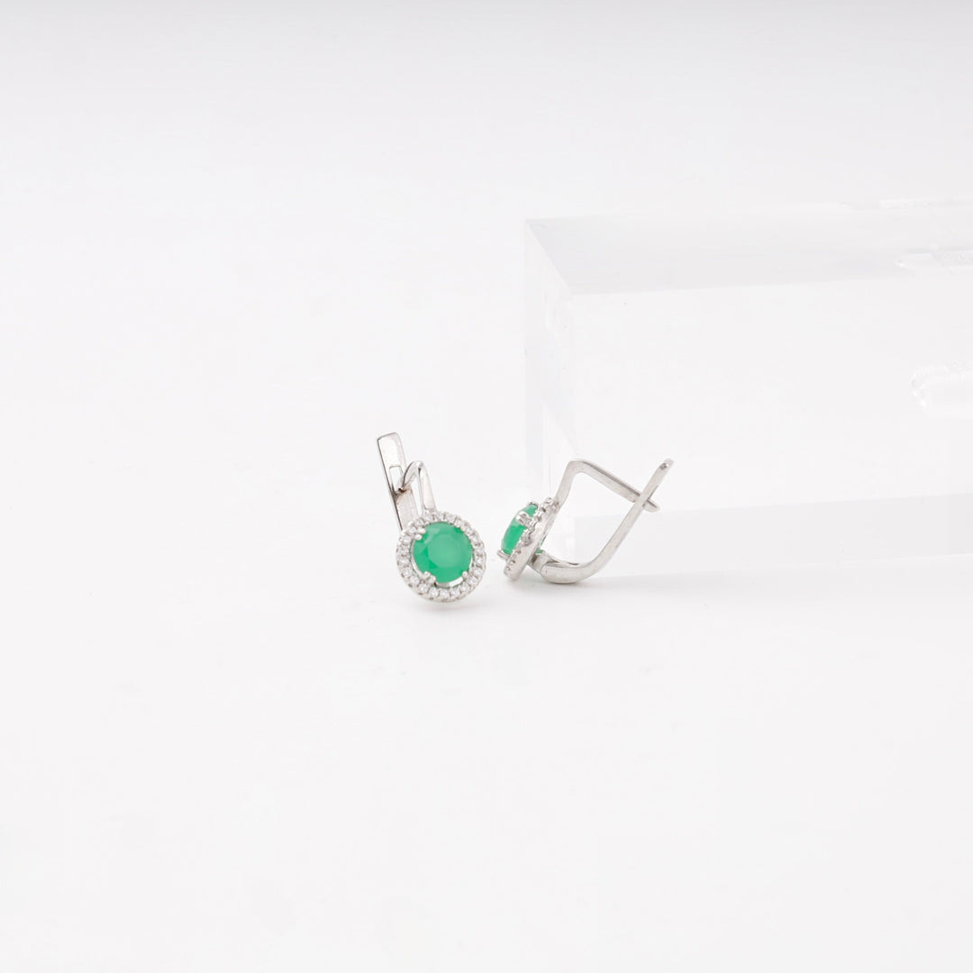 Silver 925 Earrings with Green Cubic Zirconia and Halo | Ukrainian Jewelry