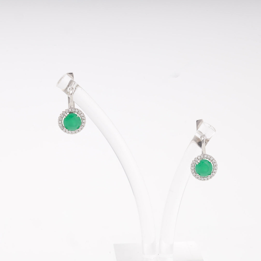 Silver 925 Earrings with Green Cubic Zirconia and Halo | Ukrainian Jewelry