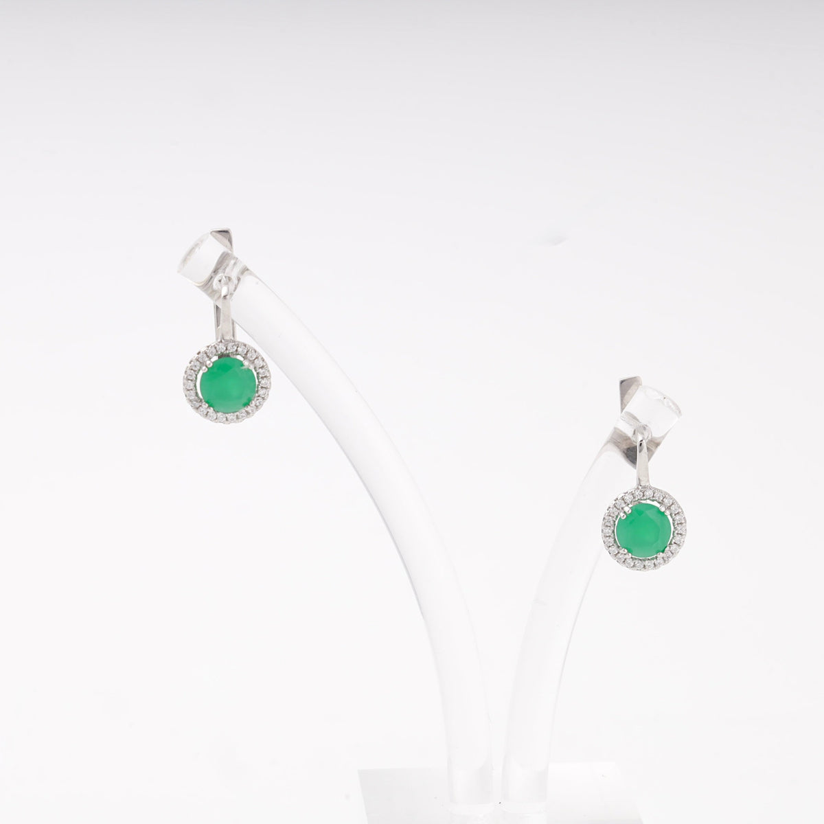Silver 925 Earrings with Green Cubic Zirconia and Halo | Ukrainian Jewelry