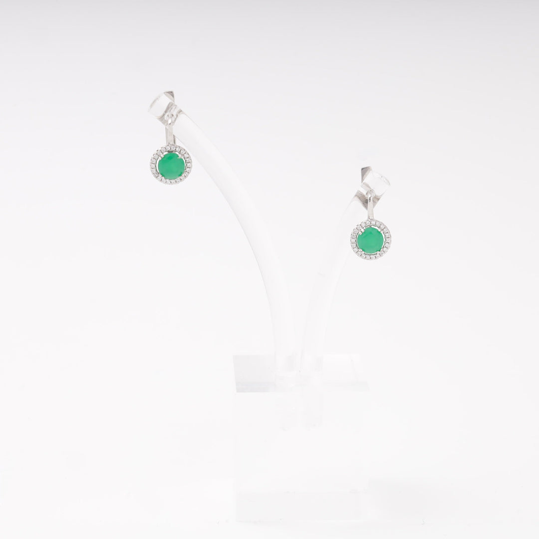 Silver 925 Earrings with Green Cubic Zirconia and Halo | Ukrainian Jewelry