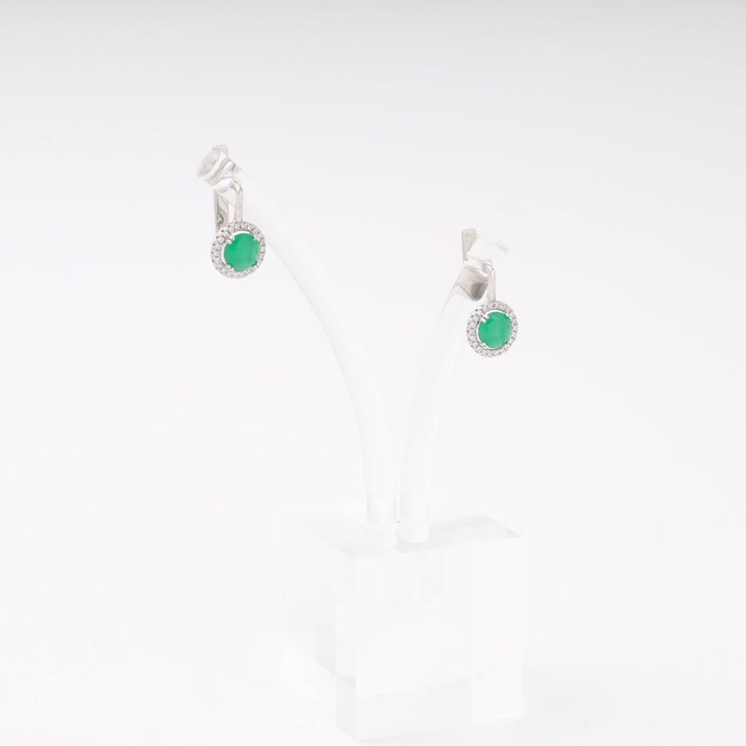 Silver 925 Earrings with Green Cubic Zirconia and Halo | Ukrainian Jewelry
