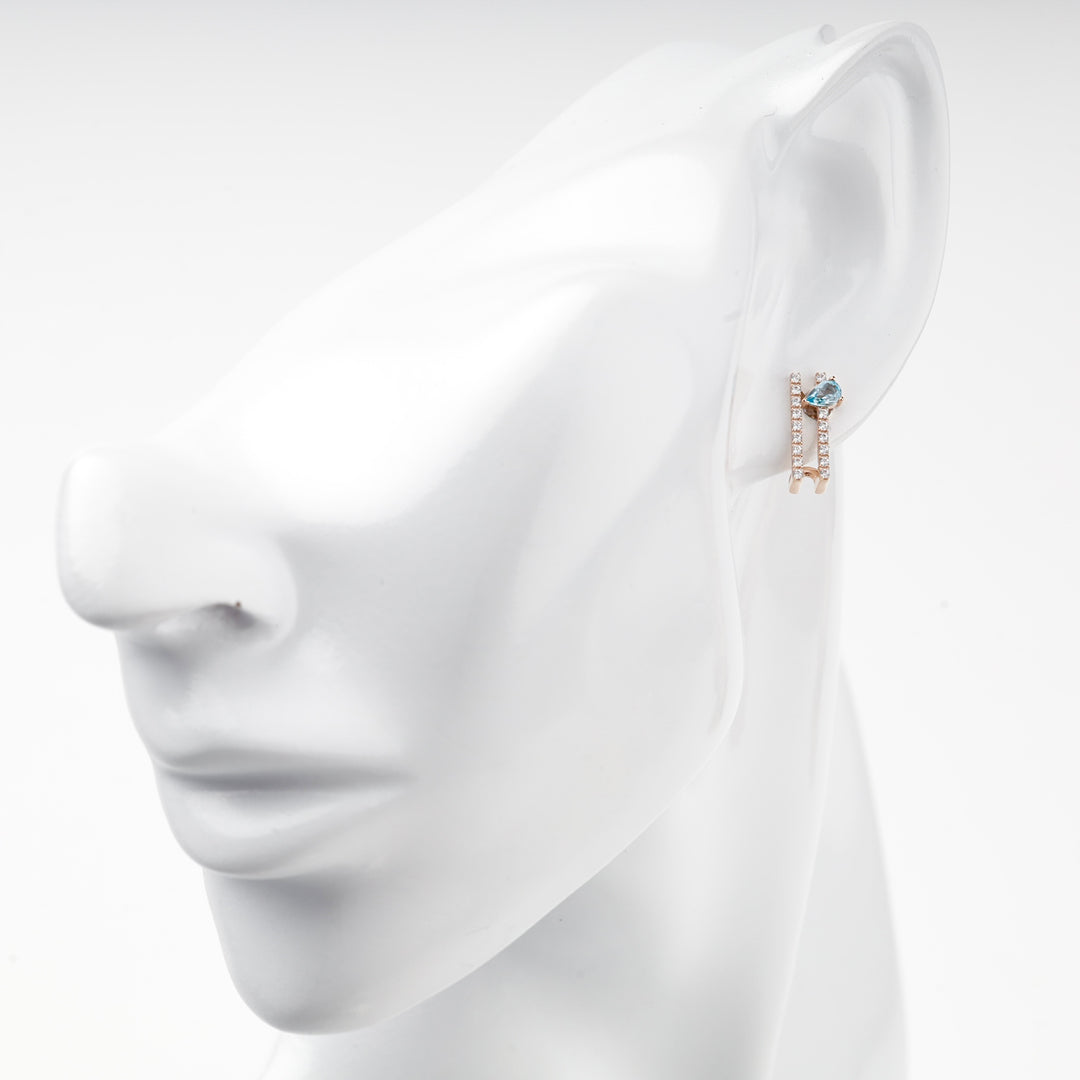 Geometric Stud Earrings with Blue Topaz | 14K Rose Gold (585) — scale view