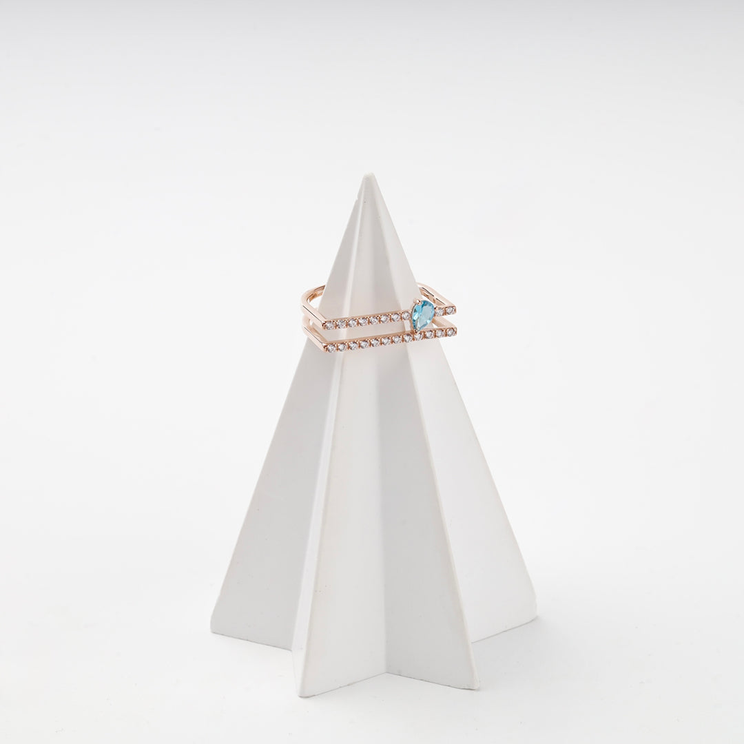 Open Ring with Blue Topaz and Cubic Zirconia | 14K Rose Gold (585) — back view