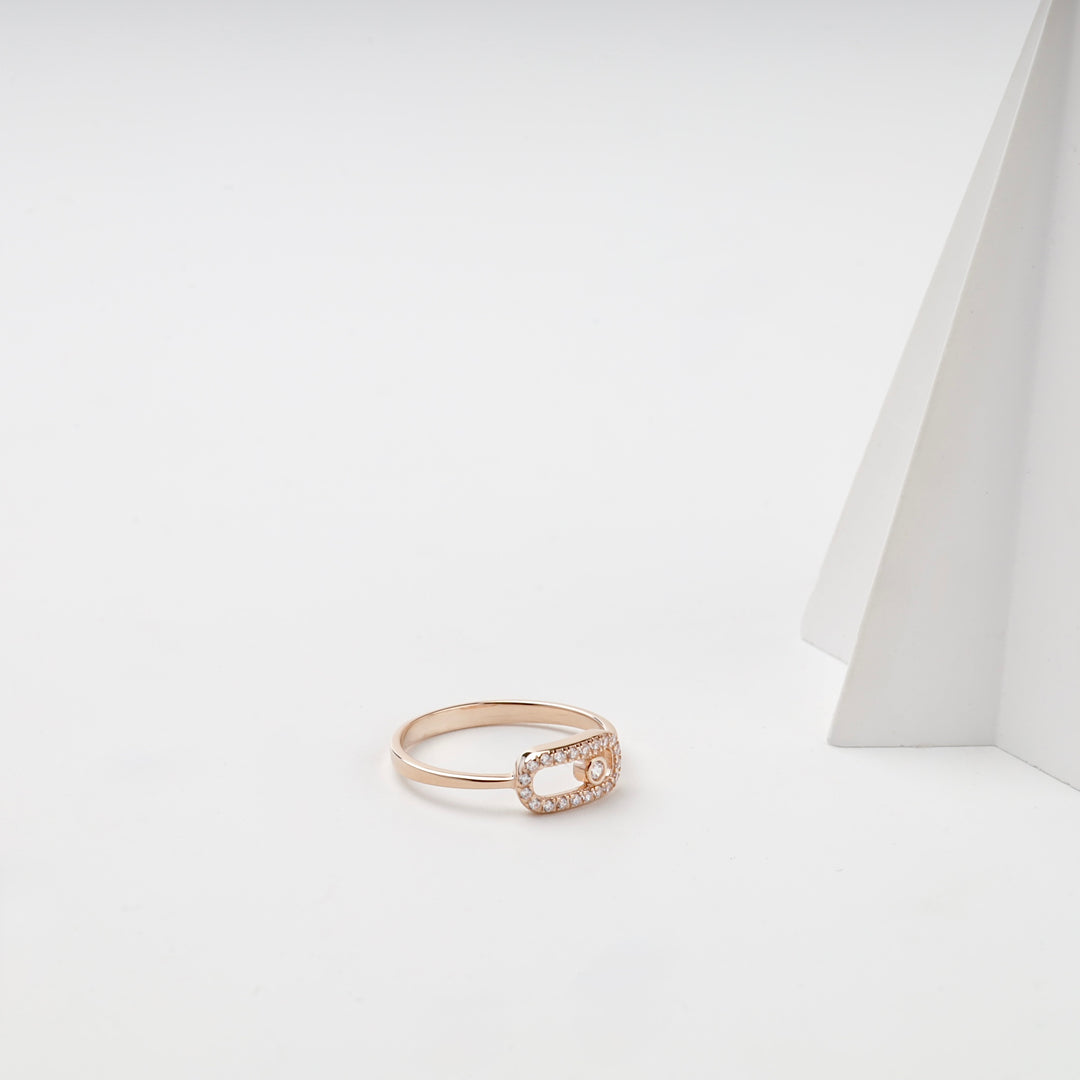 Rectangular Halo Ring with Cubic Zirconia | 14K Rose Gold (585) — side view