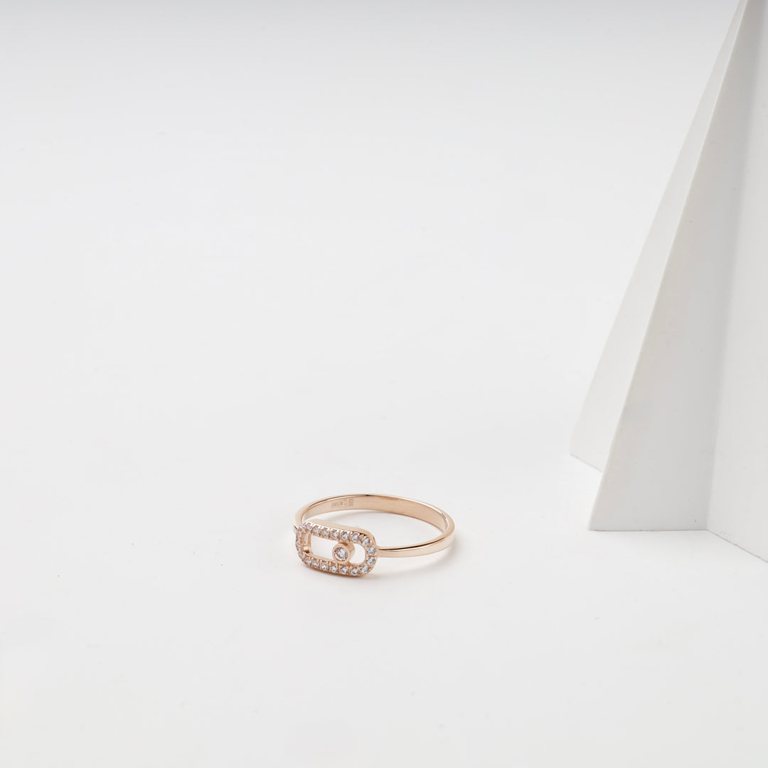 Rectangular Halo Ring with Cubic Zirconia | 14K Rose Gold (585) — back view