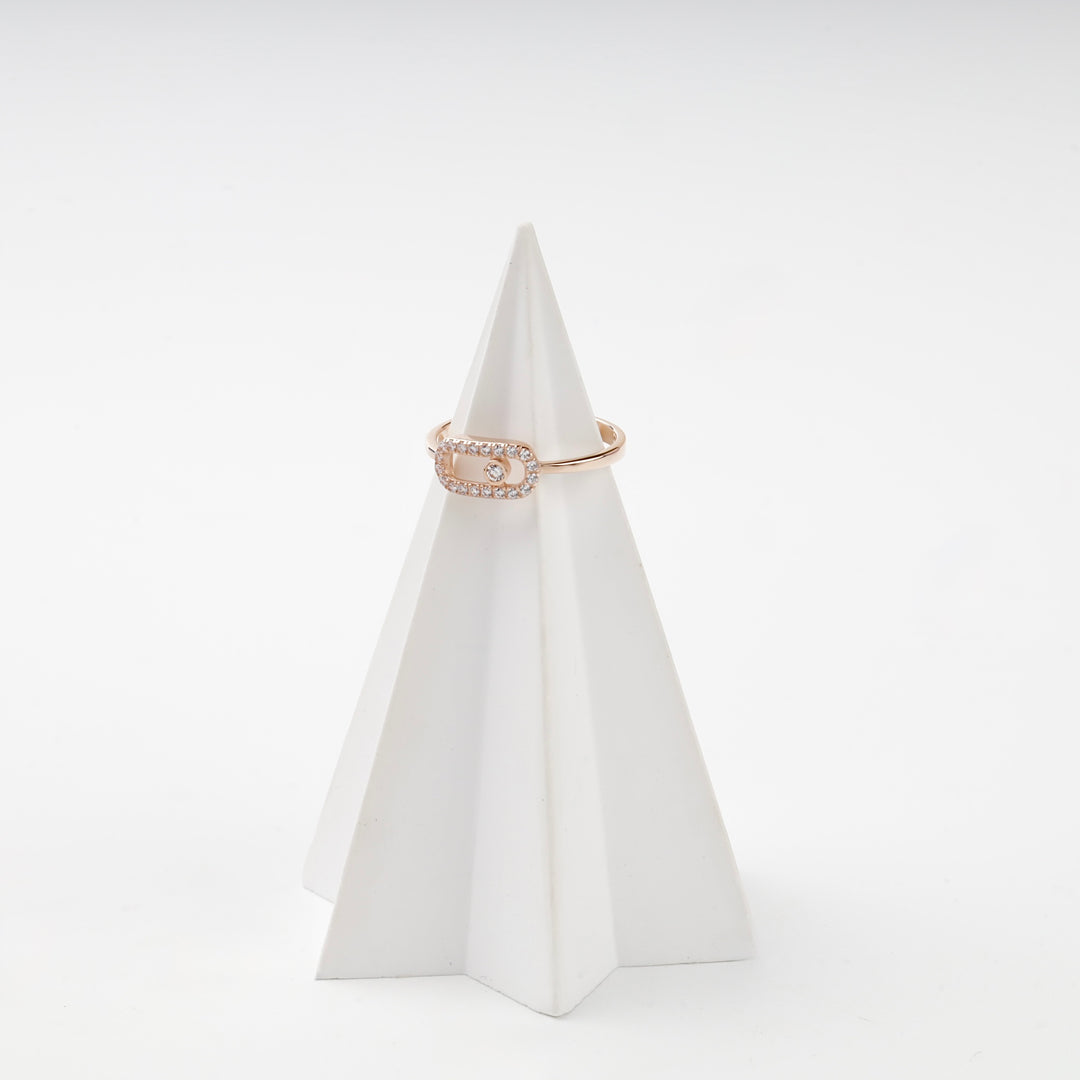 Rectangular Halo Ring with Cubic Zirconia | 14K Rose Gold (585) — product tag