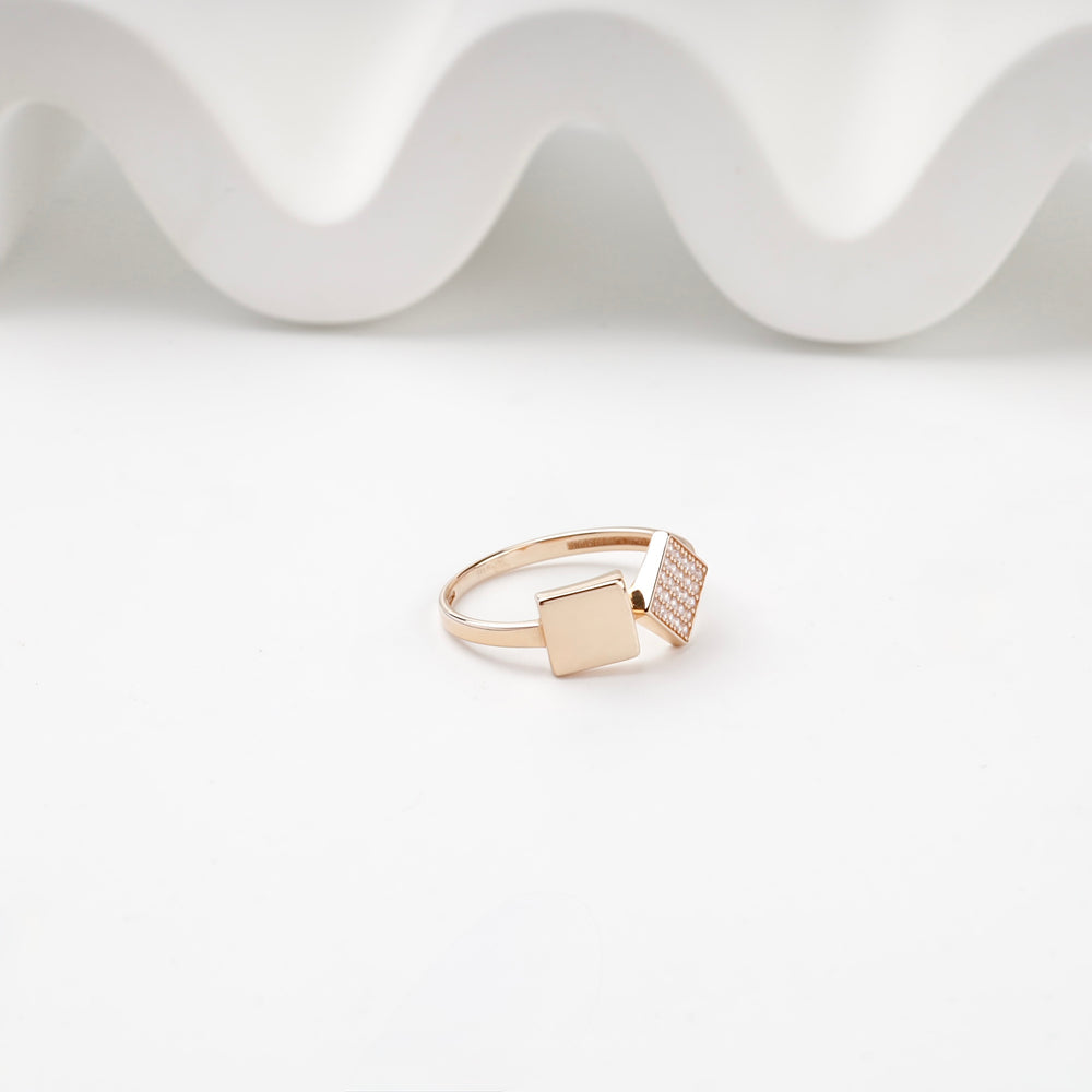 Open Square Ring with Cubic Zirconia | 14K Rose Gold (585) — front view
