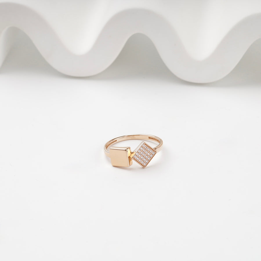 Open Square Ring with Cubic Zirconia | 14K Rose Gold (585) — side view