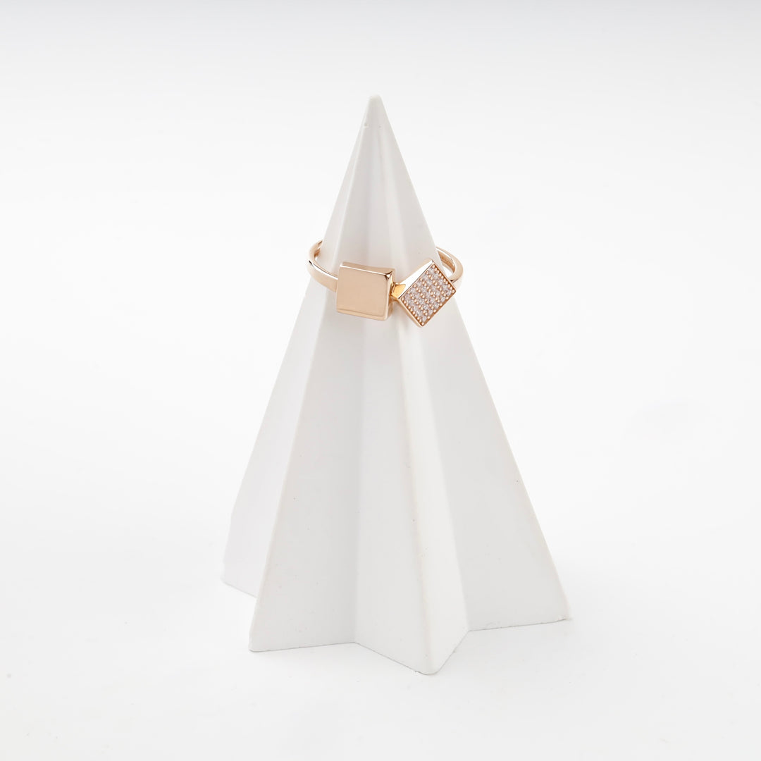 Open Square Ring with Cubic Zirconia | 14K Rose Gold (585) — back view